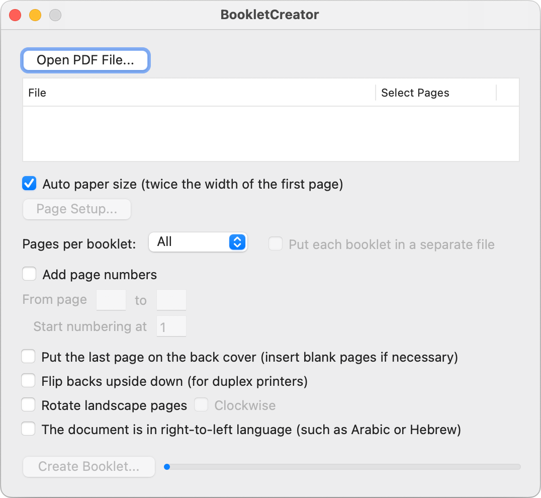 capture d'écran du logiciel BookletCreator